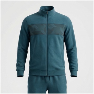 Ensemble de survêtement pour homme, couleur turquoise, manches longues, col montant, fermeture éclair sur le devant, motif géométrique, respirant, coupe sportive, coupe régulière, vêtements d'automne - Product Image 1