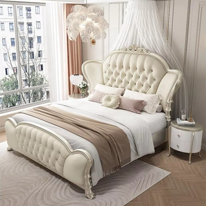 Royal Tufted Fabric <b>Bed</b> High <b>Headboard</b> Queen <b>King</b> <b>Size</b> Luxury Antique Carved Bedroom Furniture Sets Wedding Princess <b>Bed</b> - Product Image 3