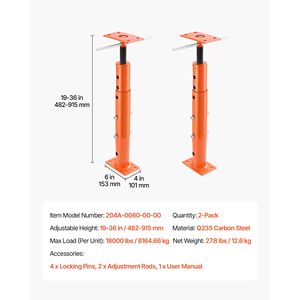 Martinetti idraulici per casa con capacità di carico massima di 18000 libbre, confezione da 2, altezza regolabile da 19-36 pollici, sollevatori per sottosuolo con braccio di supporto - Product Image 2