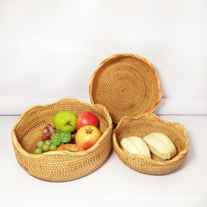 Ensemble de 3 plateaux de service ronds en rotin naturel tissé à la main, 20, 23, 28 cm, paniers de rangement pour fruits et pain pour la table de cuisine - Product Image 2