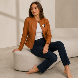 stylish <b>woman</b> leather <b>jacket</b> with premium stitching soft inner lining timeless appearance perfect for everyday wear and <b>smart</b> - Product Image 5