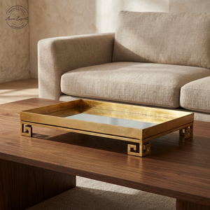 Luxury <b>Aluminum</b> Decorative Tray With Greek Key Design Perfect For Serving Display And Elegant Home Table Decor - Product Image 1