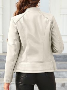 <b>Women</b> Premium Faux Leather Stand Collar Bomber <b>Jacket</b> Custom Logo OEM - Product Image 6