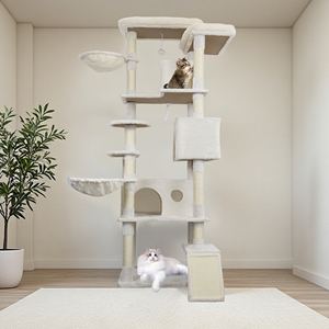 Griffoir moderne pour chat en sisal, arbre à chat multi-niveaux avec meuble-condo beige pour animaux de compagnie d'intérieur, carton amovible - Product Image 2