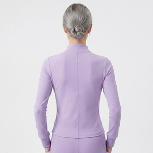 Women Yoga Training Compression Jacket Stand Collar Long Sleeve Slim Fit Gym Workout Wear Plain Dyed Letter Design - Product Image 2