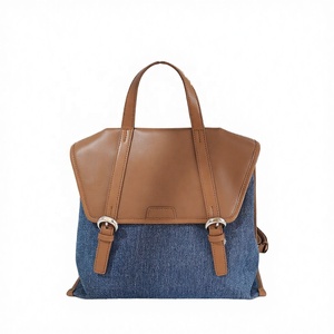Denim Leather <b>Backpack</b> Women Soft Handle Buckle Closure Casual Square Shape Water Resistant Daily Use All Seasons - Product Image 3