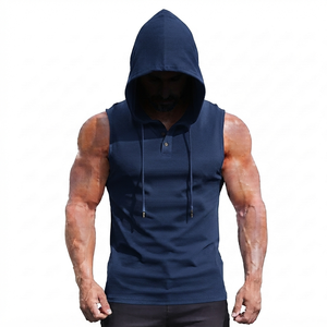 Sudadera con Capucha Lisa y Elegante, Tejida, con Bolsillo y Diseño de Botones, Transpirable, 100% Algodón de Calidad Superior, para Gimnasio, Verano, Hombre, Nueva - Product Image 4