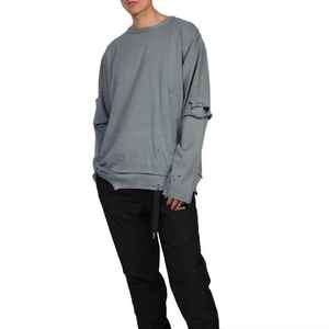 New arrival Layered <b>Long</b> Sleeve Distressed T Shirts Men Vintage Washed Cotton Double Layer Hip Hop Plain Tee Shirt Stock - Product Image 3