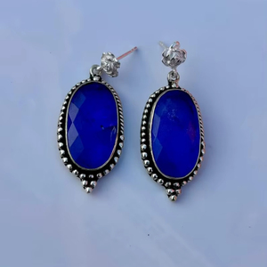 Boucles d'oreilles pendantes en argent sterling Tanzanite, ovales et massives, bijoux en pierres précieuses faits à la main, cadeau élégant pour femmes - Product Image 1