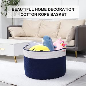 Stylish Cotton <b>Rope</b> Storage Basket with Handles Dual Tone Woven Organizer for Laundry Toys Home Storage - Product Image 6