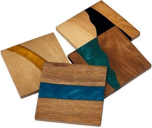 Posavasos de Madera para Bebidas |   Posavasos de madera de roble hechos a mano con resina epoxi de colores |   Juego de Regalo Premium Rústico y Resistente al Agua Fácil de Usar - Product Image 2