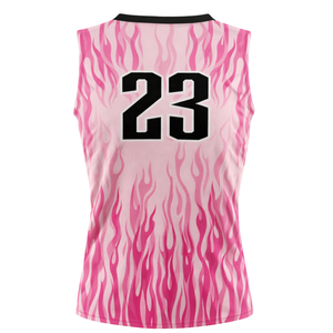 Camiseta de Softbol sin Mangas con Sublimación Completa, Diseño de Llama Rosa, Cuello en V, Uniforme Personalizado para Equipo con Número Impreso en la Espalda - Product Image 3