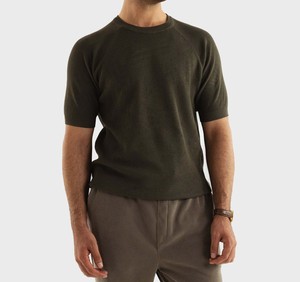 Light Weigh Breathable Men Classic Olive Knit T-<b>Shirt</b> Comfortable Daily Outfit Breathable Summer Wear T-<b>Shirt</b> Factory Wholesale - Product Image 3