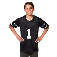 Jersey Sepak Bola Amerika Hijau untuk Anak Laki-Laki, Kerah V, Lengan Pendek, Bahan Polyester Penyerap Keringat, Nomor 1, Cetak Depan