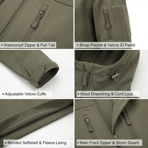 Veste Softshell Noire à Capuche Imperméable et Extensible pour Hommes et Femmes, Veste de Travail d'Extérieur, Taille Personnalisée OEM, Vente en Gros - Product Image 6