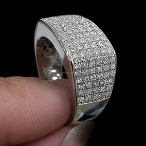 Round Brilliant Cut Pave <b>Set</b> Moissanite Diamond Wide Band <b>Ring</b> Iced Out Style Statement Wedding Band 925 <b>Sterling</b> <b>Silver</b> Jewelry - Product Image 3