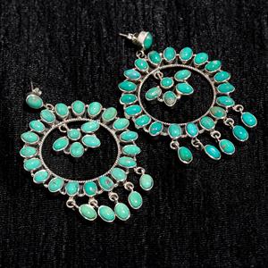 925 Sterling Silver Sleeping Beauty Turquoise <b>Earrings</b> Long Oval Shape <b>Handmade</b> Genuine Oval Cut Stone Elegant Jewelry Design - Product Image 2