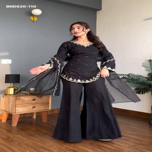Nuevo conjunto de sharara y dupatta de seda romana con bordado y lentejuelas de 5 mm, color negro, proveedor de la India, moda femenina. - Product Image 1