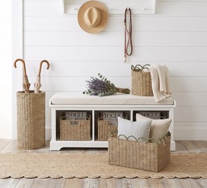 BOTANICAL TRIM Eco-Friendly Rustic <b>Rectangle</b> Green Scallop Woven <b>Storage</b> <b>Basket</b> Set Organizer Box for Entryway - Product Image 6