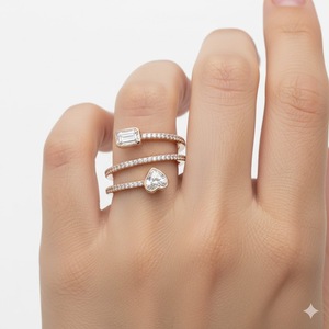 Anillo de Diamantes Apilable de Dos Hileras Estilo Envoltura para Mujer, con Diamantes de Laboratorio en Oro Sólido Puro de 14K - Product Image 3