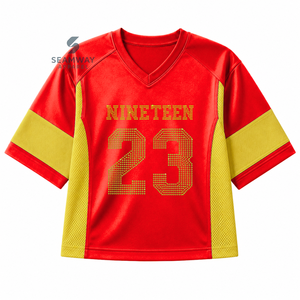 Maillot de football pour femmes NSPDK Sorority, col en V, manches courtes, panneaux en mesh, évacuation de l'humidité, maillot de performance pour équipe - Product Image 1