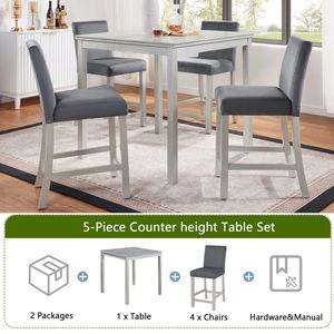 Set da Pranzo da 5 Pezzi con Tavolo Quadrato in Legno e 4 Sedie Imbottite, Set Tavolo da Cucina - Product Image 6