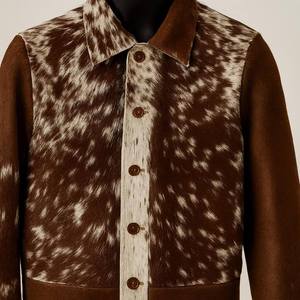 Veste de moto en cuir de vache véritable, faite à la main, avec fermeture à boutons brodés, motif animalier, col montant, pour femme. - Product Image 5