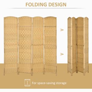 4-Panel 6FT Tall <b>Folding</b> Privacy <b>Screen</b> Traditional Style Wood Partition Freestanding Divider for Home Office Nature Wood - Product Image 4
