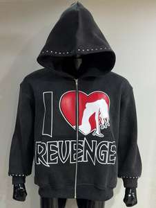 Fabricant de vêtements – Sweat à capuche personnalisé streetwear vintage en coton épais délavé au soleil, avec strass et fermeture éclair, effet délavé à l'acide - Product Image 4