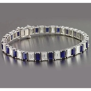 Bracelet tennis en saphir bleu taille émeraude, bijou neuf - Product Image 5