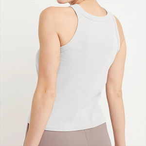 Débardeur blanc en maille pour femme, col rond, sans manches, minimaliste, respirant, écologique, séchage rapide, longueur standard, uni sur le devant - Product Image 3