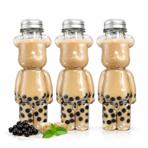 <b>Cute</b> <b>Bear</b> Shaped 400ml PET Plastic Drink Storage Bottle with Straw Hole and Aluminum Cap - Product Image 4