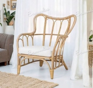 Rattan Garden <b>Chair</b> With Foam Cushion <b>Rustic</b> Outdoor Furniture Tapered Leg Comfortable Seating For Balcony Patio - Product Image 5