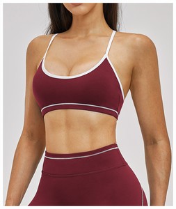 <b>Women's</b> 2 Piece Yoga Set Solid <b>Burgundy</b> Scoop Neck Racerback Crop <b>Top</b> High Waist Shorts Seamless Breathable Quick Dry - Product Image 5