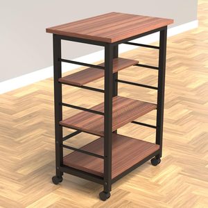 Wooden Three-Tier Durable Serving Trolley with Wheels Adjustable Shelves Kitchen <b>Cart</b> Home Dining Room - Product Image 2