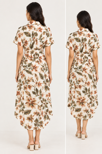 Vestido Midi Casual de Gasa con Estampado Floral para Mujer, Manga Corta, Cuello en V, Cinturón, Estilo Línea A, para Verano - Product Image 2