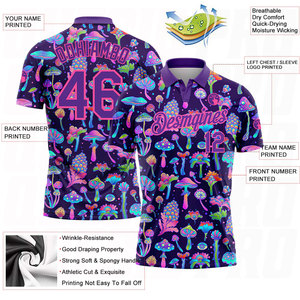 Camisetas Polo de Último Diseño de Secado Rápido, Camisetas Polo de Golf Sublimadas con Estampado de Manga Corta, Patrón de Hongo Mágico Morado y Rosa - Product Image 3
