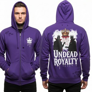 Sudadera con capucha morada desgastada para hombre, estilo streetwear personalizado, oversize, de forro polar, con gráfico gótico de Realeza Vampírica - Product Image 1