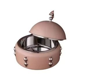 Plat de service de luxe doré avec cadre décoratif et accents sphériques blancs – Élégante chafing dish pour buffet et ustensiles de cuisine - Product Image 2