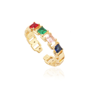 Elegant multicolor cz eternity <b>ring</b> 18k gold plated adjustable open band rainbow gemstone <b>stacking</b> <b>ring</b> minimalist women jewelry - Product Image 1
