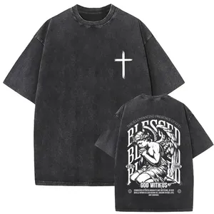 Camiseta de algodón con estampado Chrome Heart y lavado ácido para hombre, corte holgado, camisetas estampadas, superventas, estilo urbano, ligera, oversize - Product Image 2