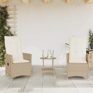 Conjunto de Bistro de 3 Piezas en Poliratán Beige con Cojines, Muebles de Patio - Product Image 3