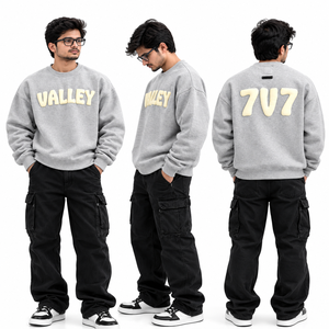 Maßgefertigter Übergroßer Rundhals-Pullover für Herren 3D Puff Print Logo Schwergewichts-Fleece Streetwear Pullover OEM Private Label - Product Image 1