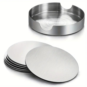 Set Of 4 Premium Hammered Stainless Steel Coasters Mirror Polished Metal Drink Coaster <b>Table</b> <b>Protectors</b> For Home & Hotel Barware - Product Image 2