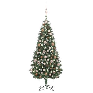 Sapin de Noël artificiel pré-éclairé avec ensemble de boules et cônes de pin, 70,9 pouces - Product Image 1