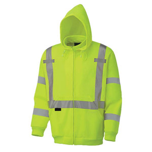 High Visibility Safety Hoodie Reflective Hi Vis Sweatshirt <b>Jacket</b> With Zipper Construction Yellow/green - Product Image 1
