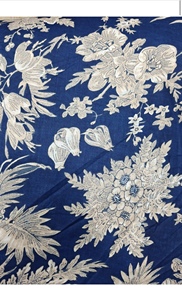 100% Organic Vintage Floral Printed Cotton Fabric Navy Blue with Cream Pattern 58/60 Inch Woven Home Textile Material - Product Image 1