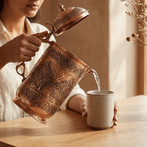 Handmade Engraved Copper Water Pitcher <b>Large</b> Capacity Metal Jug with Lid for Home Party <b>Tea</b> Serving - Product Image 2