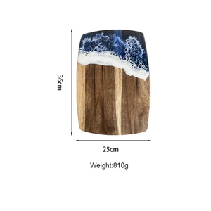 Planche à découper ronde de luxe en bois et résine époxy avec motif vague océanique, ustensile de table durable pour bureau - Product Image 3