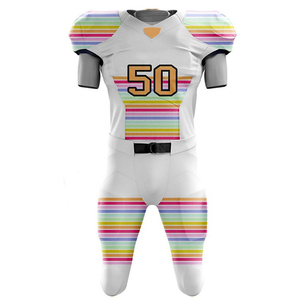 Custom American Football Jersey Set Striped <b>Rainbow</b> Design Sublimated Short Sleeve V-neck Fitted Men's Adult 100% Summer - Product Image 2